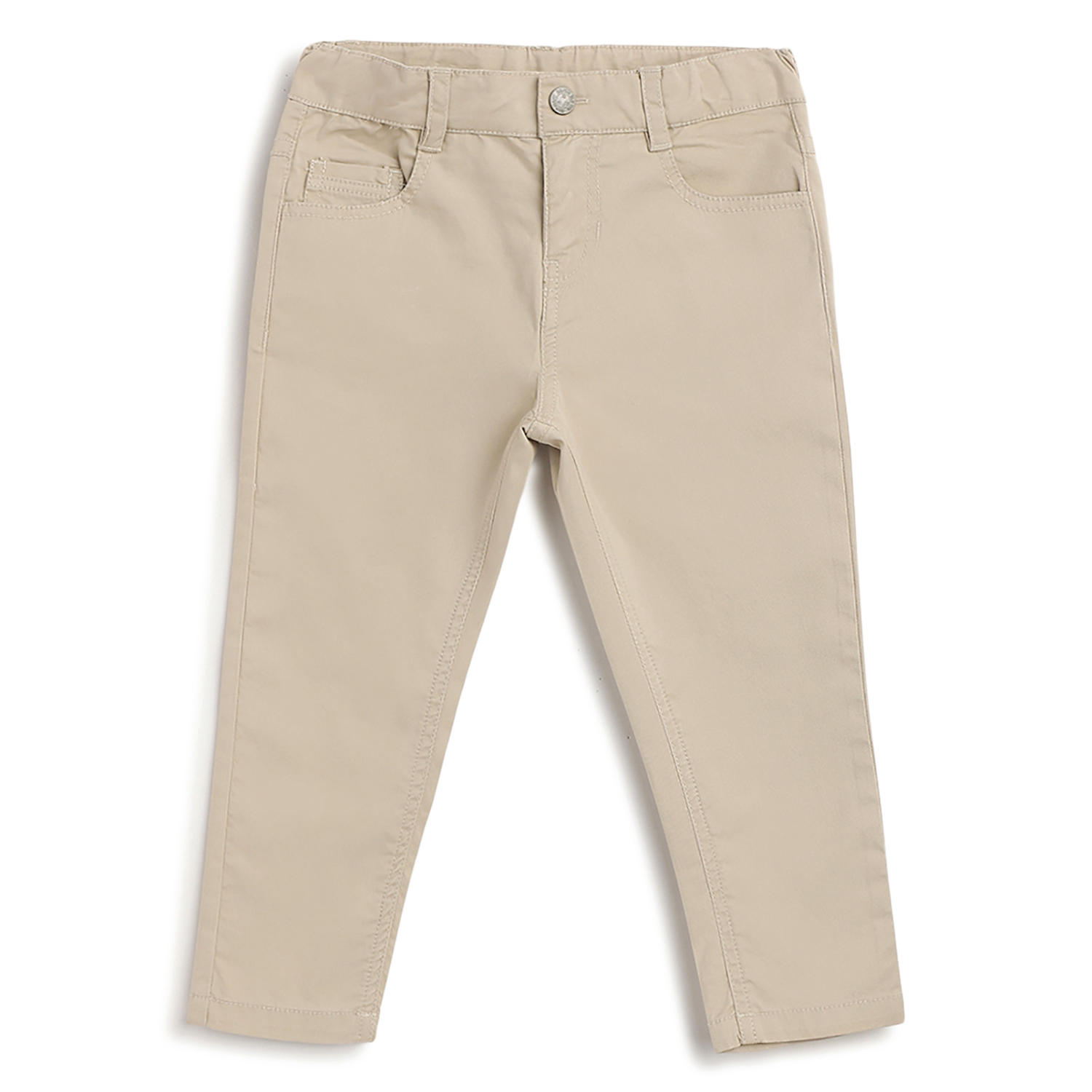 Boys Medium Green Solid Trouser-Beige